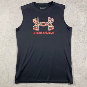 Under Armour Sleeveless Shirt Youth XL Black Camo Logo Graphic Tank Top